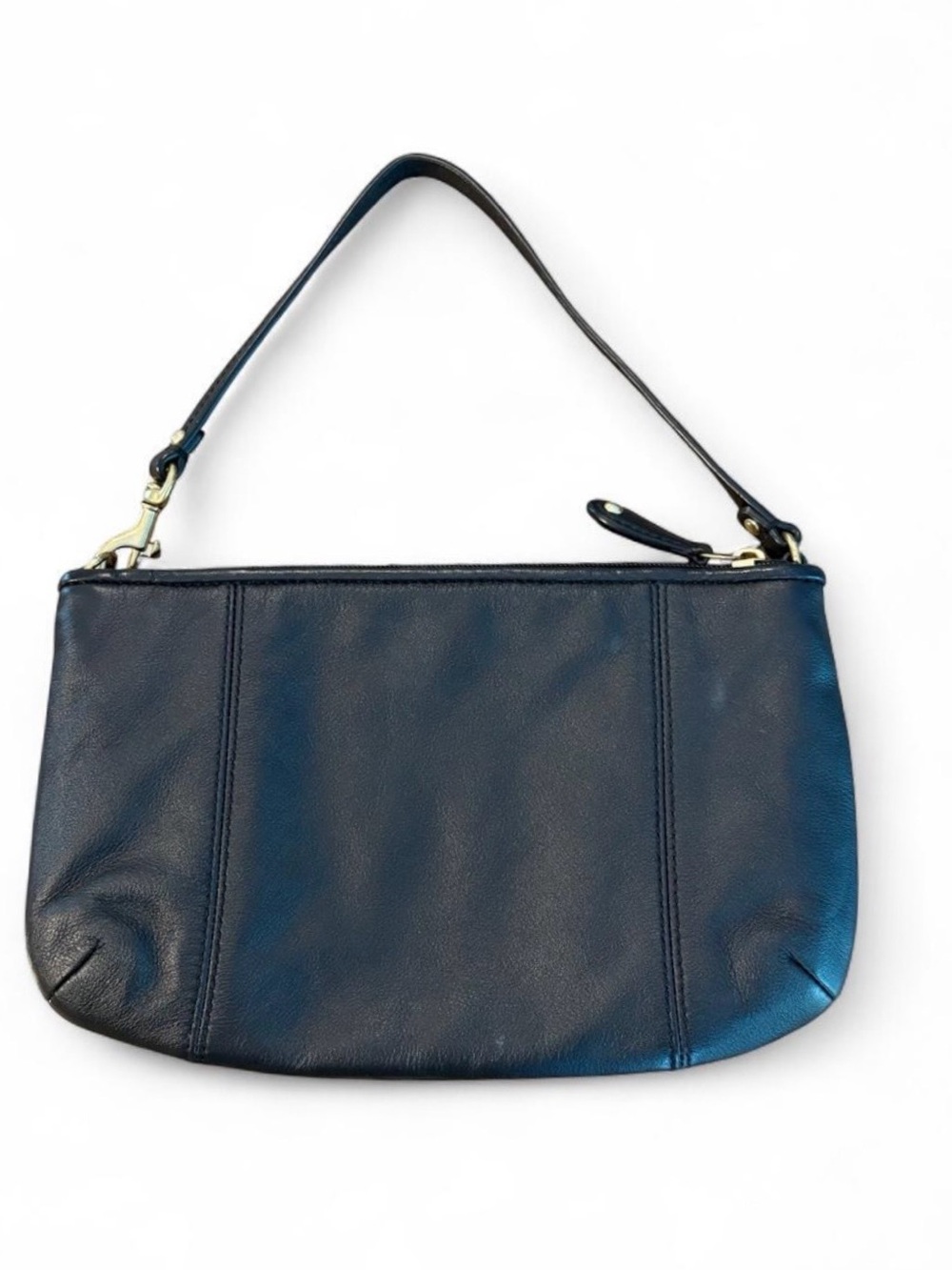 VTG Y2K Coach black leather wristlet with gold accents and embossed logo. - Picture 6 of 8